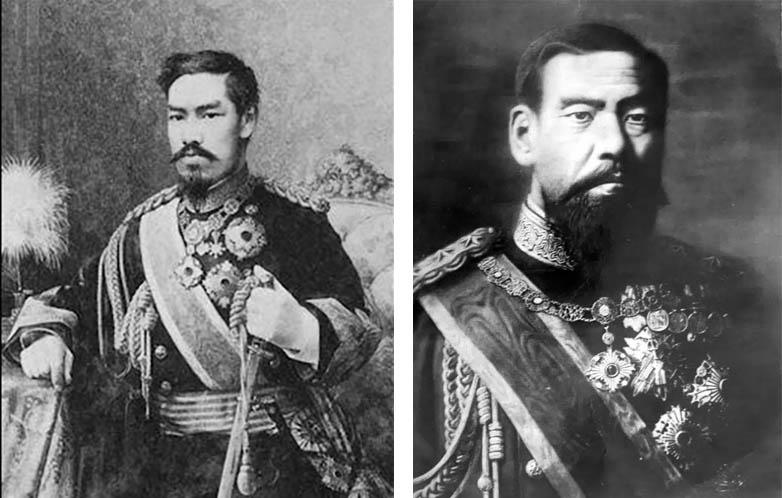 The official portrait of Emperor Meiji in 1888 and later in 1907 The official portrait of Emperor Meiji in 1888 and later in 1907